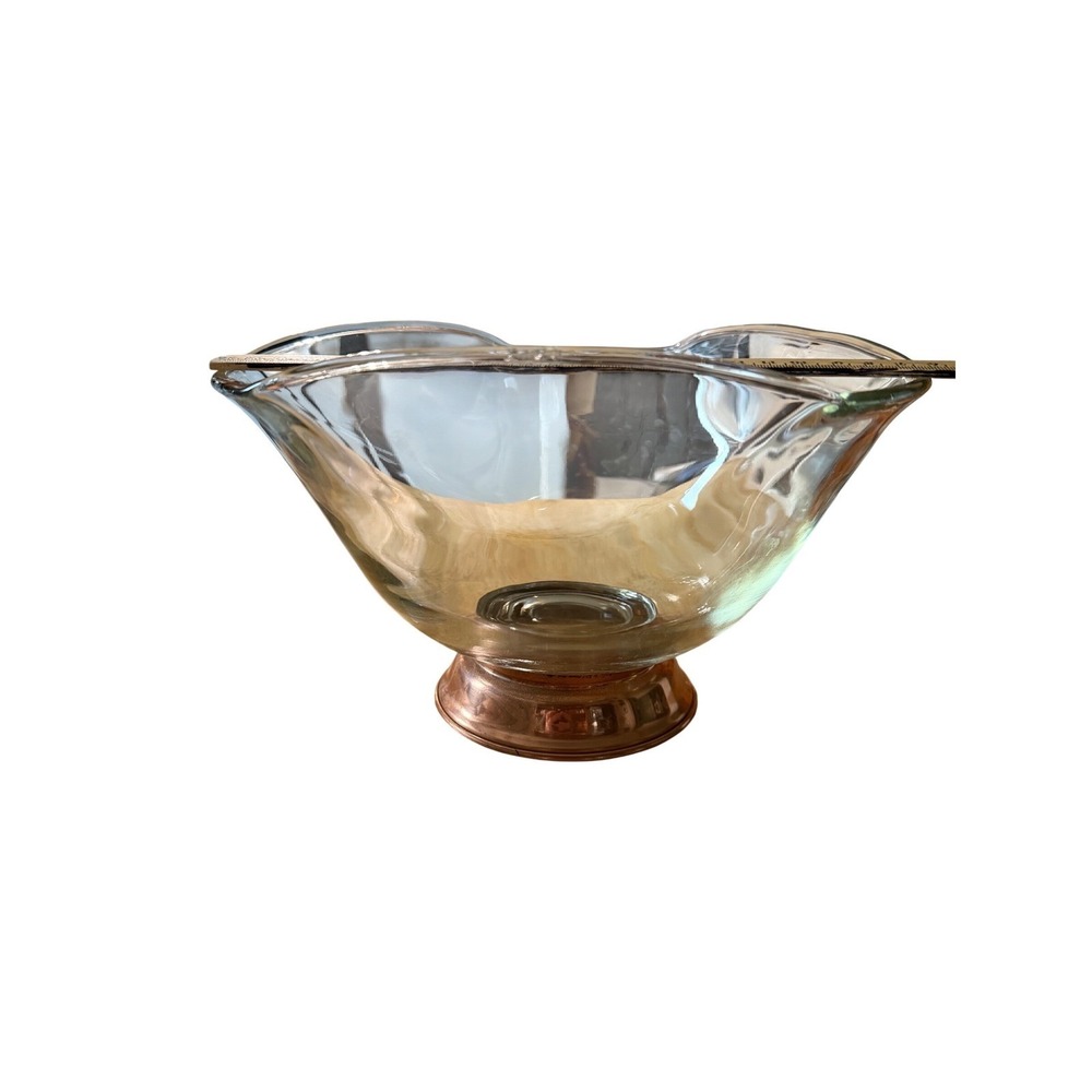 Vintage princess house Glass Centerpiece Bowl Clear Copper  Triangular Ruffled